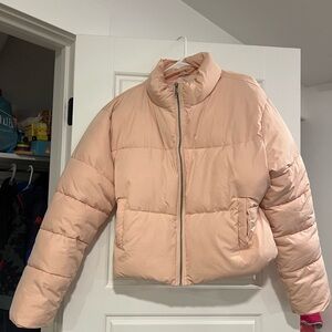Light pink cropped puffer coat